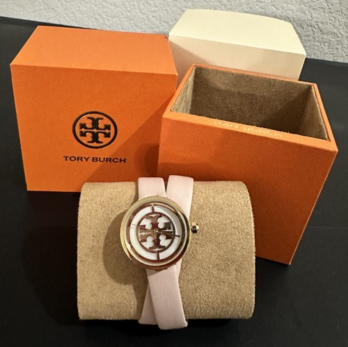 TORY BURCH Orologio Nuovo con etichette TBW4030 Reva Doppio Involucro Cinturino in Pelle Nudo Rosa Morbido