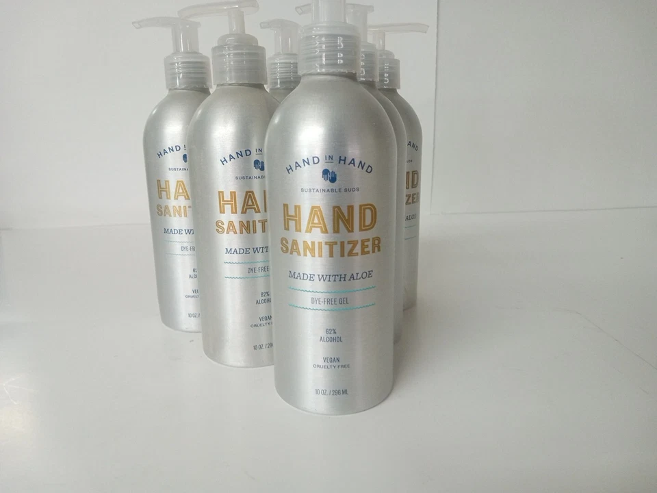 Pack of 6 NEW 10 oz Hand in Hand, Hand Santizer W/ Aloe & Dye Free Gel Vegan - Image 1 of 4