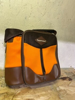 Antiga lancheira Tupperware isolada marrom e laranja garrafa com zíper - Imagem 1 de 4