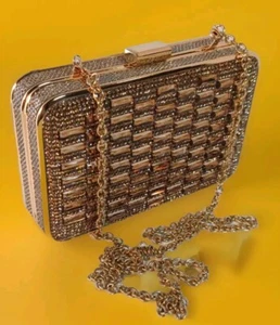  INTERNATIONAL CONCEPTS RONI MINAUDIERE "INC"Gold Faux Leather Clutch BAD - Picture 1 of 11