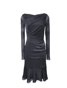 Talbot Runhof Black Metallic Long Sleeve A-Line Maxi Dress Size 6/36 - Picture 1 of 12