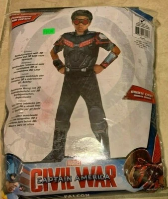 Captain America Falcon Civil War Muscle Chest Rubies Costume Boys Med 8-10 NEW - Image 1 of 2