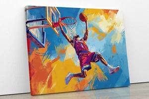 Basketball Leap Abstract Slam Dunk For NBA Fans Canvas Wall Art Picture Print - Picture 1 of 2