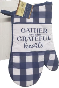 Printed Jumbo Kitchen Oven Mitt (13") GATHER HERE WITH GRATEFUL HEARTS, blue, GR - Picture 1 of 6
