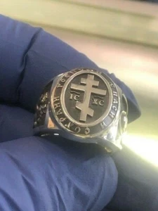 Orthodox Cross Blessed Mother Saint George Silver 925 Massive Ring 6-18 - Picture 1 of 11