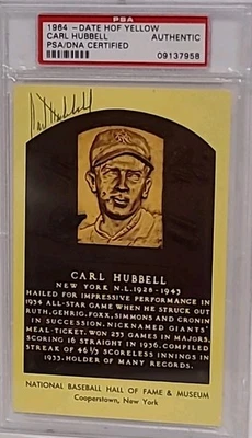 Carl Hubbell Signed Hall Of Fame Plaque PSA/DNA Post Card HOF Giants Autographed - Image 1 of 4