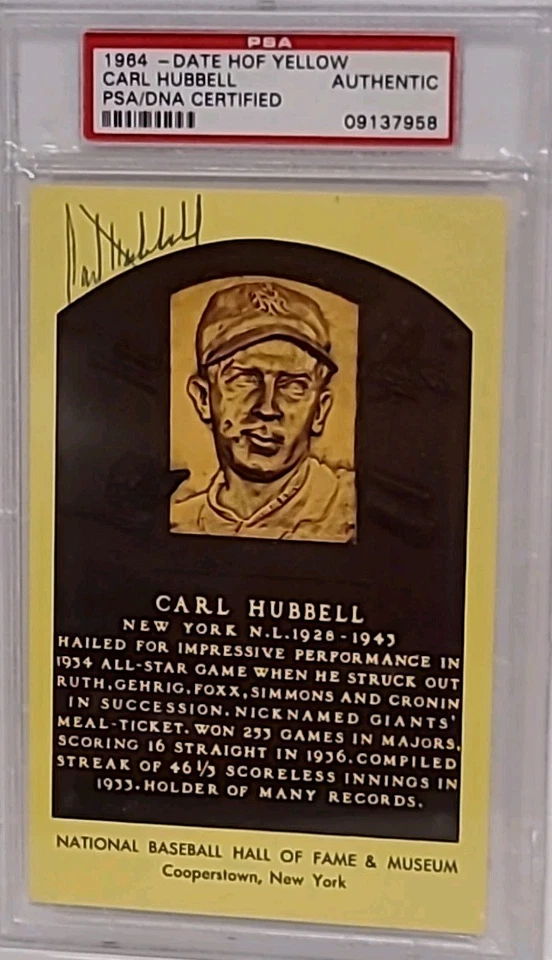 Carl Hubbell Signed Hall Of Fame Plaque PSA/DNA Post Card HOF Giants Autographed - Image 1 of 4