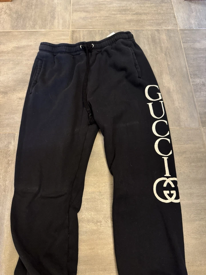 Calça de moletom preta Gucci algodão raro tamanho médio feita na Itália - Imagem 1 de 4