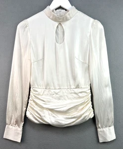 Luba Blouse Silk XS Ivory Hannah Payne Mock Neck Button Side Detail Zip Back - Picture 1 of 7