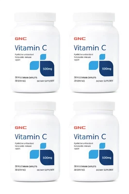 4 PACK GNC Vitamin C 500mg, 250 Caplets, Provides Immune Support - Image 1 of 3
