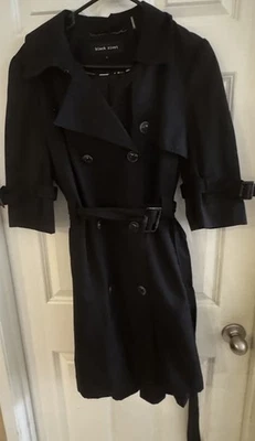 Black Rivet Light Belted Trench Coat Jacket Womens Large Black Belted Double - Image 1 of 4