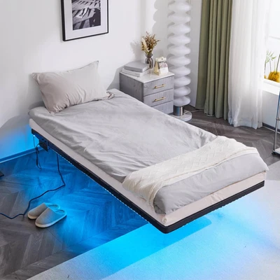 Twin Floating Bed Frame with USB Charging Station/LED Lights 14'' Platform Bed - Image 1 of 4
