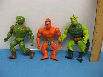 Conjunto de 3 bonecos de ação vintage He Man, década de 1980 Kobra Khan, Whiplash, Beast Man - Imagem 1 de 4