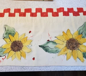 Cenefa de muselina Cottagecore Xwide 80" vintage pintada a mano girasoles e insectos dama años 90 - Imagen 1 de 8