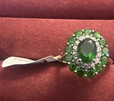 Anillo de compromiso Art Deco verde esmeralda y creado en laboratorio de plata 925 Foto 1 de 4