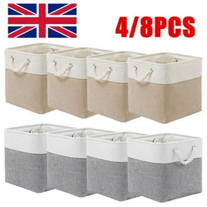 4-8X Cube Storage Boxes Fabric Box Organiser Foldable Collapsible Canvas Basket - Picture 1 of 13