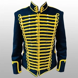 New Navy Blue Hussars Napoleon Jacket Front Heavy Golden Braid Coat - Picture 1 of 5