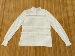 White House Black Market Blouse Ivory Mock Neck Lace Ruffled Womens M NWT $89 - Picture 1 of 8