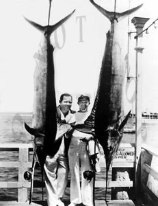 ANTIQUE REPRO 8X10 PHOTOGRAPH STAN LAUREL OLIVER HARDY MARLIN FISHING - Picture 1 of 1