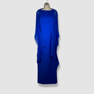 $760 Rickie Freeman by Teri Jon Women's Blue Silk Chiffon Cape Dress Size 6 - Image 1 of 4