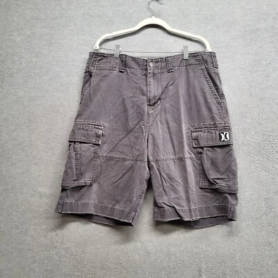 Hurley Men Shorts 34 Gray Y2K Cargo Logo Pockets Baggy Skate Grunge - Image 1 of 4