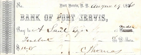 1860 A SAUL HEIRLOOM AUTOGRAPH PORT JERVIS ORANGE BANK Cover
