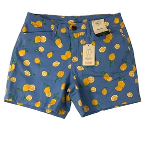 St. John's Bay Shorts Women's Size 2 Blue Yellow Lemon 5" Inseam Mid Rise NWT - Picture 1 of 13