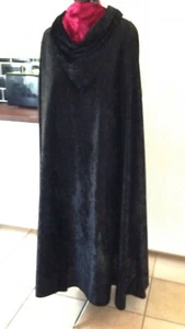 Black hooded cloak, hood lined in wine Crushed Velvet wizard witch - Picture 1 of 4