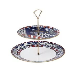 ROYAL CROWN DERBY VICTORIA'S GARDEN SUPPORTO TORTA BLU E ROSSO 2 LIVELLI NUOVO 1° QUALITÀ - Foto 1 di 3