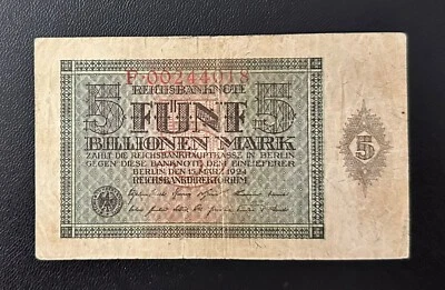 Germany 5 Billionen Mark 1924 P-141 RARE VG+F & 56 - Image 1 of 2
