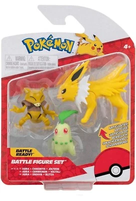 精灵宝可梦战斗人偶套装 Abra Chikorita & Jolteon 3 包全新 2022  — 第 1/2 张图片