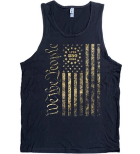2026 USA Semiquincentennial American Flag Distressed GOLD Ink on Men's Tank Top - Picture 1 of 1