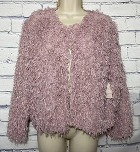 NWT Lauren Conrad Women's Medium Pink Feather Open Jacket - Picture 1 of 7