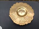 Vintage Footed Brass Holiday Candle Holder Wreath Tray With Fruits And Bow