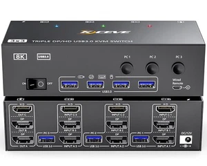 KVM Switch 3 Monitore 3 Computer 8K@60Hz, MLEEDA HDMI + 2* Displayport Triple - Bild 1 von 9