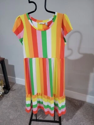 Isaac Mizrahi Size MP Flutter Sleeve Tiered Dress Fiesta Stripe A647885 NWOT - Image 1 of 4