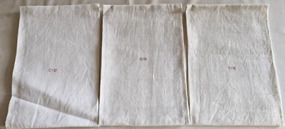 Ancien torchon essuie main en chanvre Lot de 3 monogramme CD  ref 906 - Photo 1/4