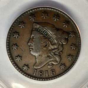 Choice 1818 Matron Coronet Head Large Cent 1C VF-30 ANACS Better Date Coin - Picture 1 of 4