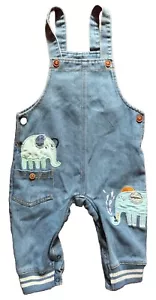 Unbranded Boy Denim Overalls Embroidery Elephants Size 6M - Picture 1 of 7