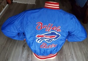 Vintage 1960s / 1970s Fitt Bro Buffalo Bills SCRIPT Embroidered Satin Jacket M L