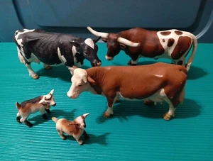 Pacchetto di 5 animali Schleich, oggetti da collezione, fattoria mucca toro bambino  - Foto 1 di 5