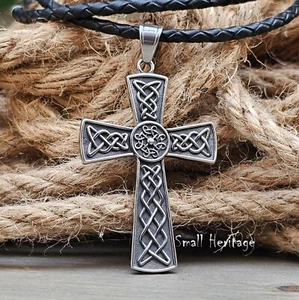 Large Celtic Irish Cross Necklace Stainless Steel Viking Knot Pendant Chain - Picture 1 of 9