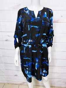Mossimo Damen Kleid Größe XXL Schwarz & Blau Gürtel Elastischer Bund Rollriegelärmel - Bild 1 von 6