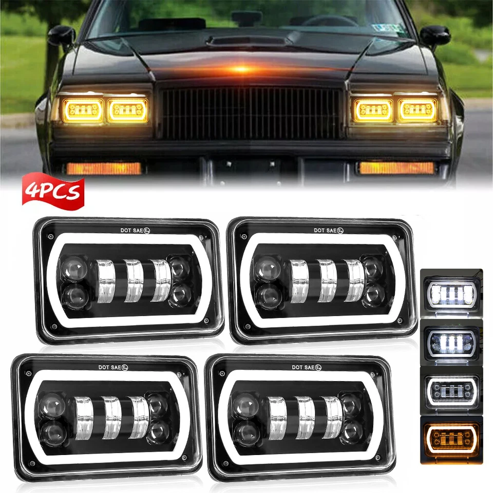 4PCS 4x6" inch LED Headlights DRL Hi/Lo For 1982-1987 Buick Regal Chevy Camaro - Image 1 of 4