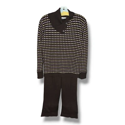 San Remo Laura вязаные женские коричневый клетчатый свитер брюки костюм комплект размер средний - Изображение 1 из 4