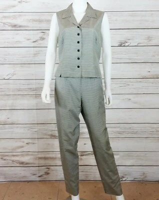 Conjunto de dos piezas Ann Taylor Loft para mujer Ginham negro blanco 100 % seda top 12 pantalones 8 Foto 1 de 4