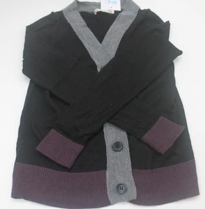 Bonpoint girls fine knit wool cardigan age 8 black with grey&purple trim ( 1006) - Picture 1 of 4