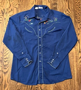 Vintage Rocking K Ranchwear Pearl Snap Shirt Cowboy XL Western Embroidered - Picture 1 of 4