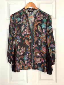 JOHNNY WAS Workshop Damen mühelos schwarz Seide bestickt Blumen Boho Top XS - Bild 1 von 15
