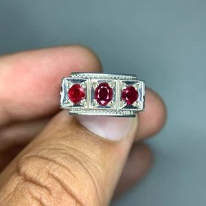 Natural Ruby Band Hand Engraved Ring in Sterling Silver - Picture 1 of 11
